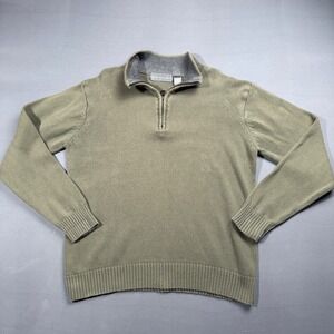 Oscar De La Renta Mens L Pullover 1/4 Zip Sweater Olive Green Cotton